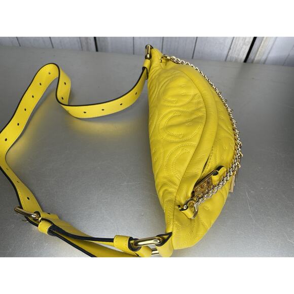 MOSCHINO Yellow Smiley Face Leather Waist Bag Bum Bag Metal Logo RARE NWOT - Picture 5 of 10